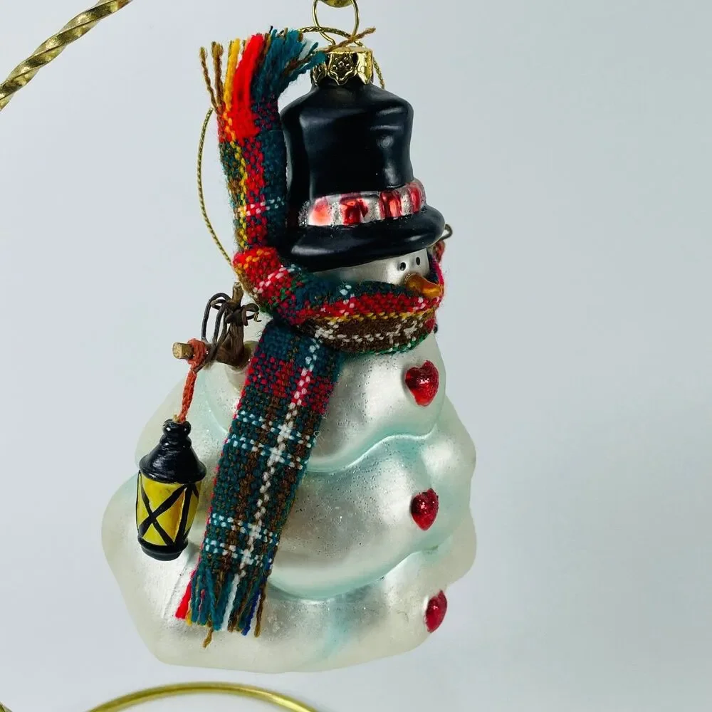 Glass Snowman Christmas Ornament Hand-Painted Winter Holiday Decor Cloth Scarf
